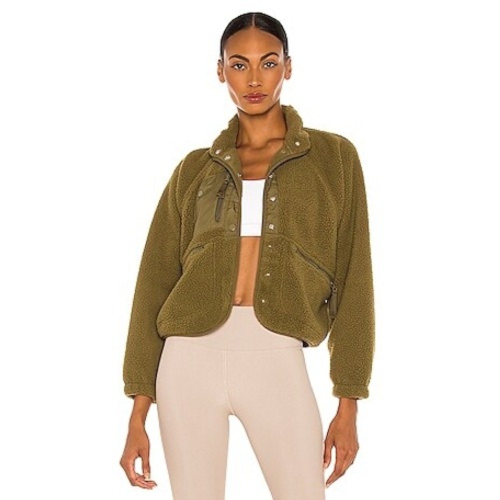 Free People FP Movement Hit The Slopes Fleece Jacket Olive Green XS OB1011351